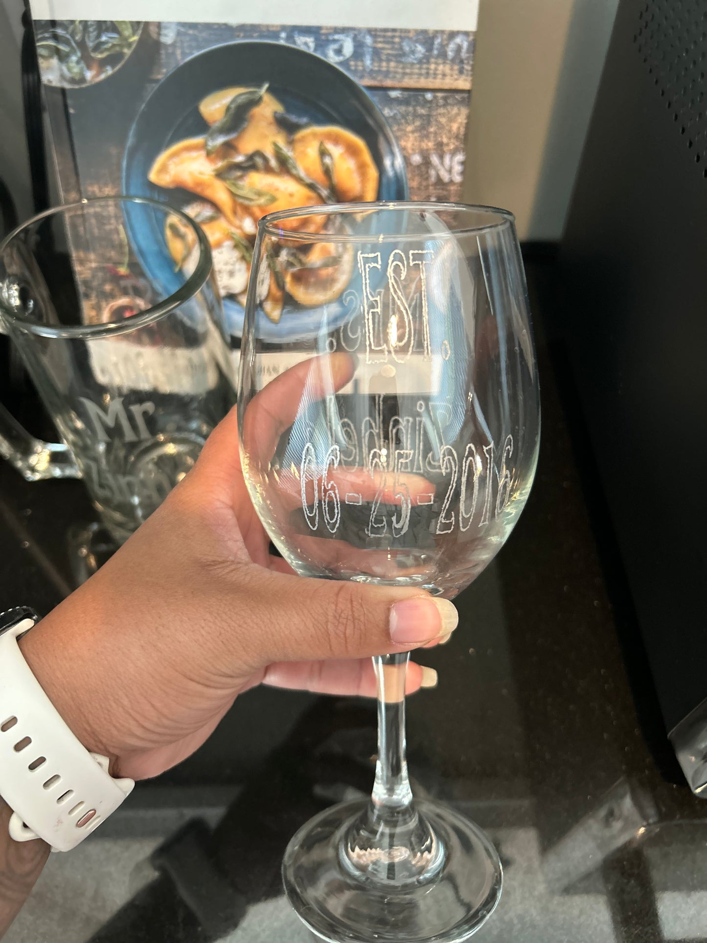 Wedding /Anniversary Etched/ Engraved Beer Mug and Wine Glass Set