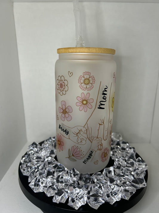Mom Holding Kids Hand 16oz Libby Glass