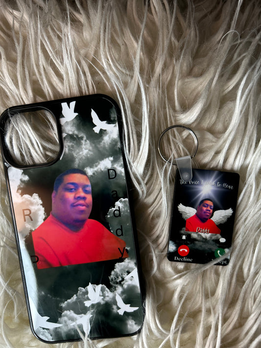 Memorial Phone Case and Double sided Keychain set