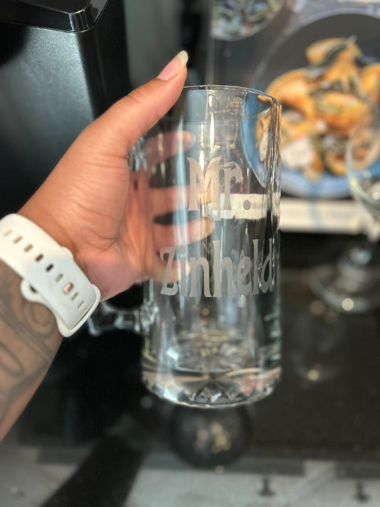 Wedding /Anniversary  Etched/ Engraved  Beer Mug and Wine Glass Set