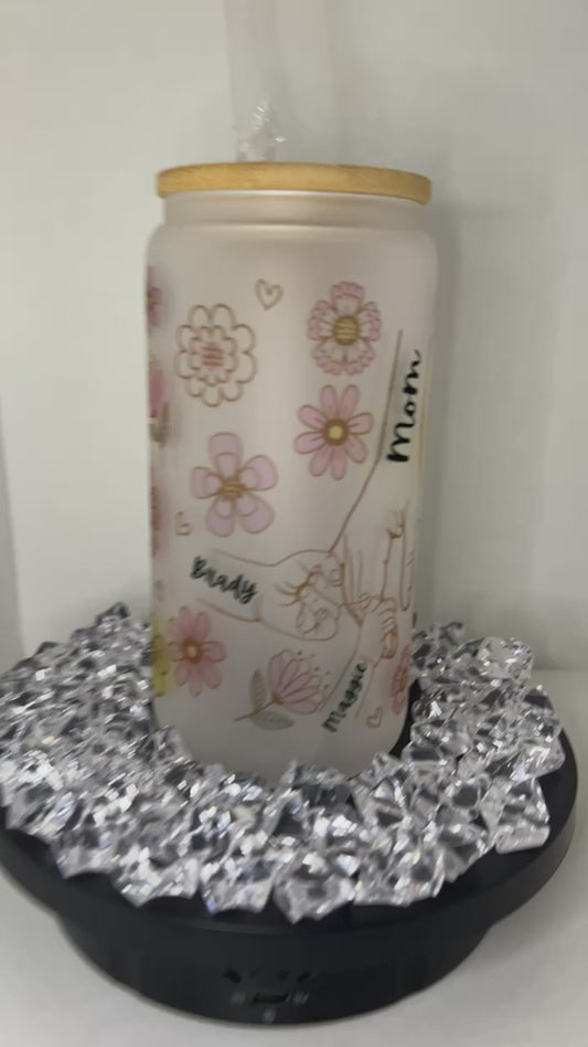 Mom Holding Kids Hand 16oz Libby Glass