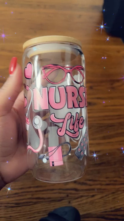 Nurse Theme 160z Libbey glass